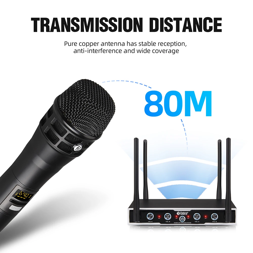 DU4004 Wireless Conference Microphone, UHF 4-channel, with lavalier, handheld, headset, for meetings, churches, performances