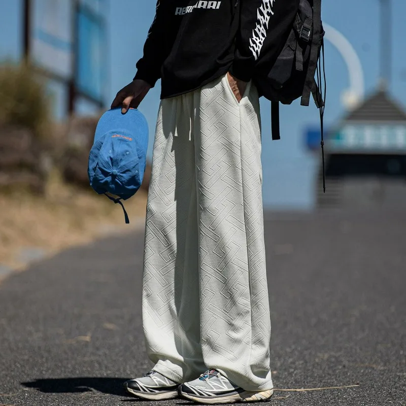 Men's Autumn Winter Sports Pants Straight Stretch Casual Pants with No Trace No Ironing Fabric Jacquard American Casual Trousers