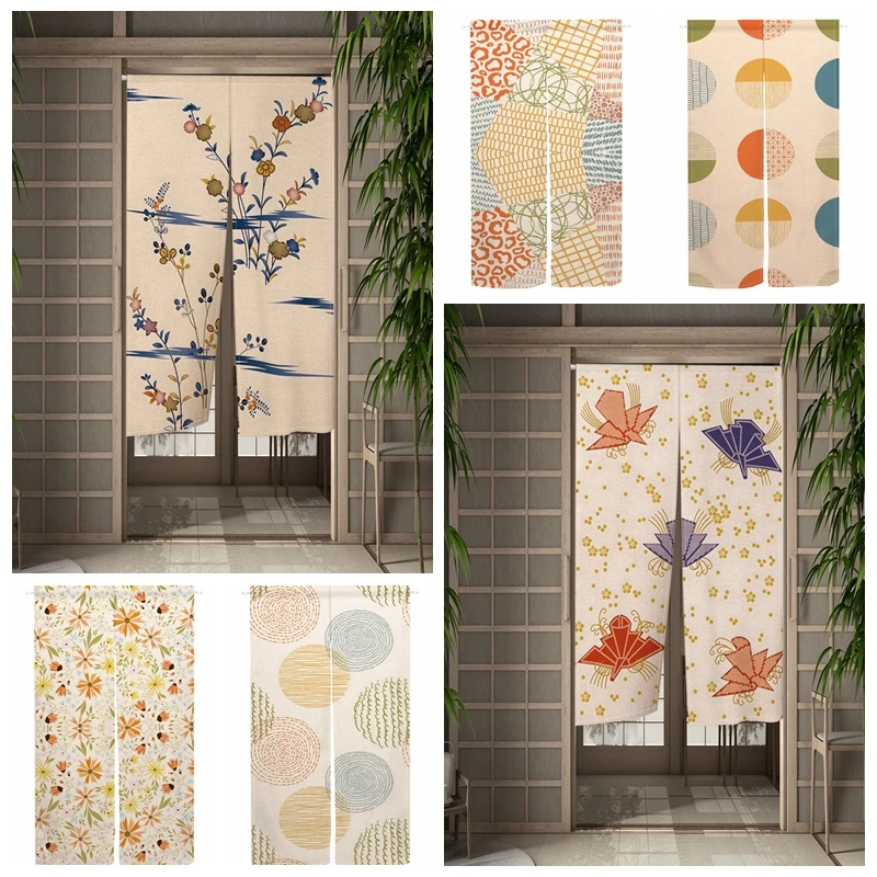 Japanese Door Curtain Colorful Texture Geometric Pattern Kitchen Doorway Curtains Split Bedroom Entrance Decoration Half-Curtain