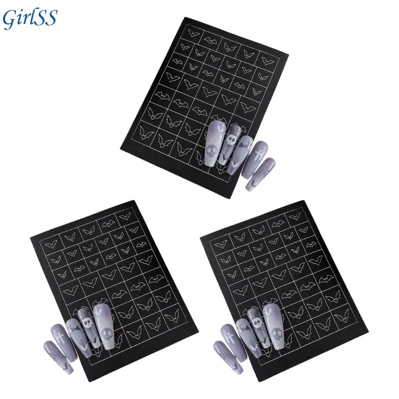 ملصقات أظافر الهالوين على الفور لاصقة على شكل هيكل عظمي مخيف لتزيين الأظافر للحفلات T4MB