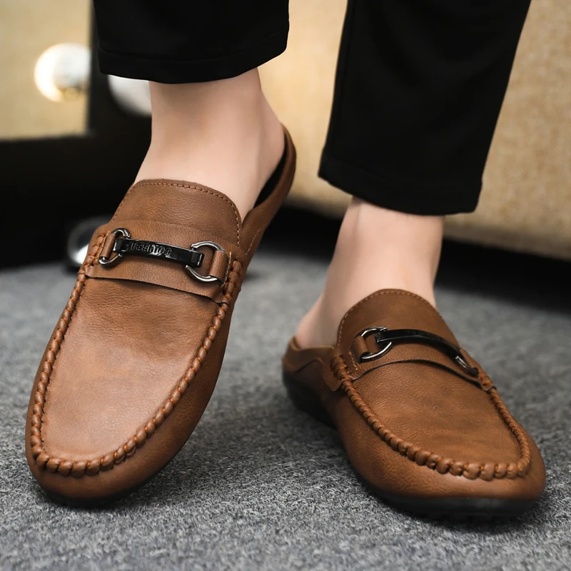 Plus Size 45 46 Open Back Casual Shoes Half Shoes for Men Mules Loafers Slippers Closed-toe Backless Slides Sandal Slip on Flats