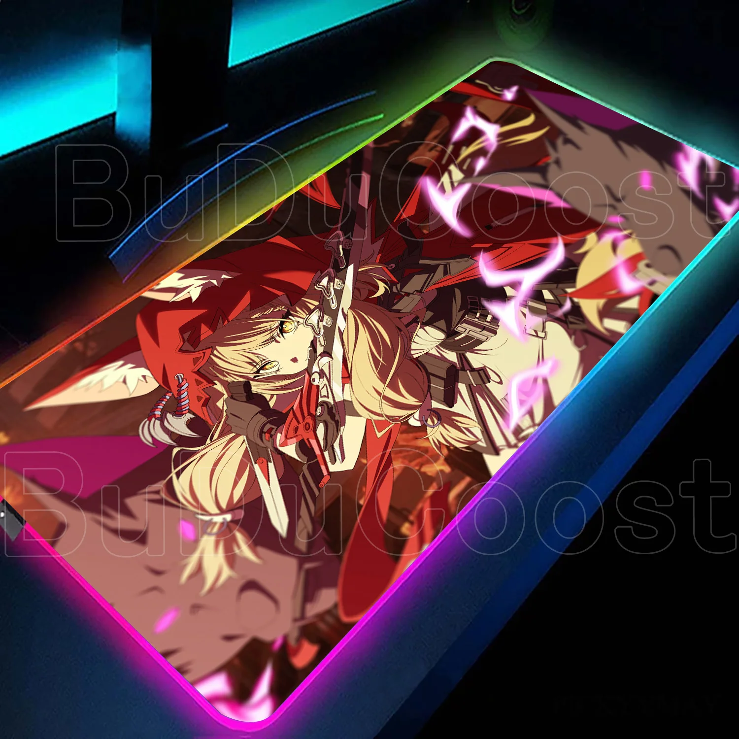 Large RGB Kawaii Game Keyboard rug XXL HD Printing Arknights Endfield Rossi MousePad LED DeskMat PC Rubber Accessories 900x400mm