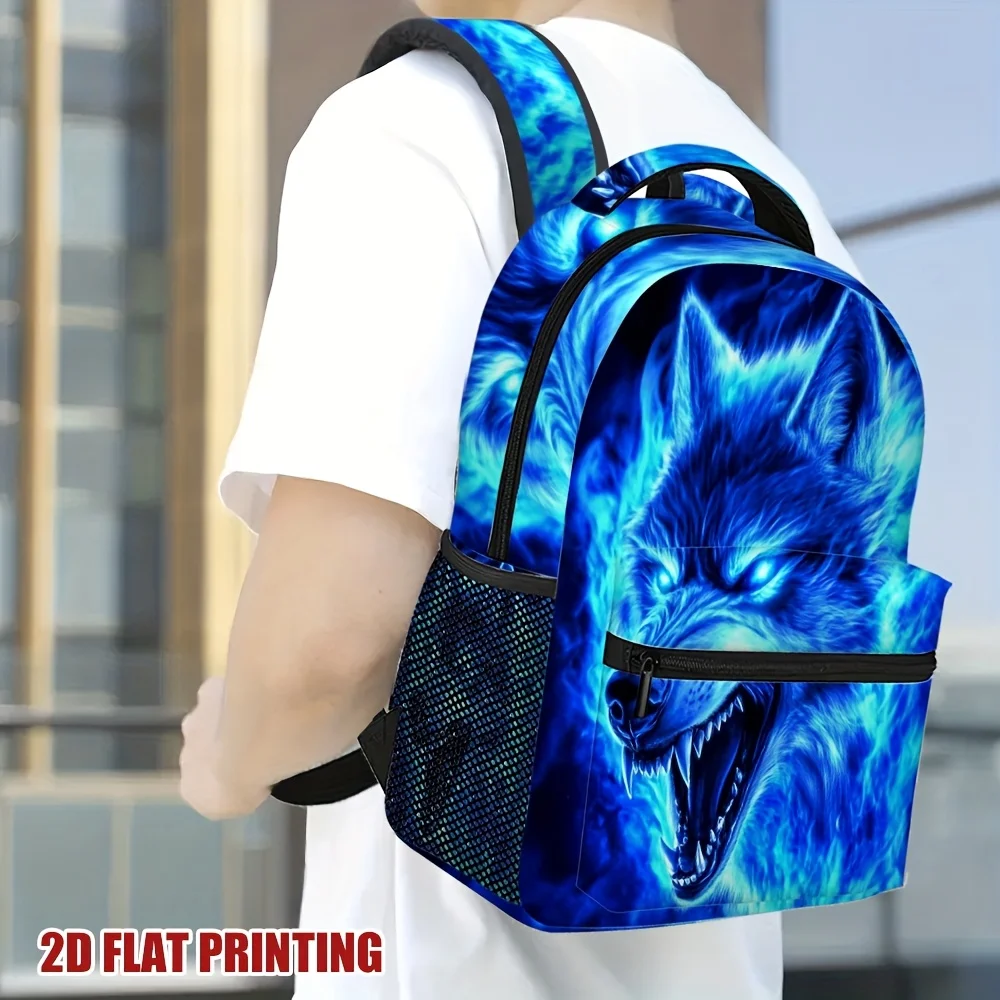 One Blue Flame Wolf Backpack Sleek And Lightweight Ideal for Students And Young Teenager For Teenager