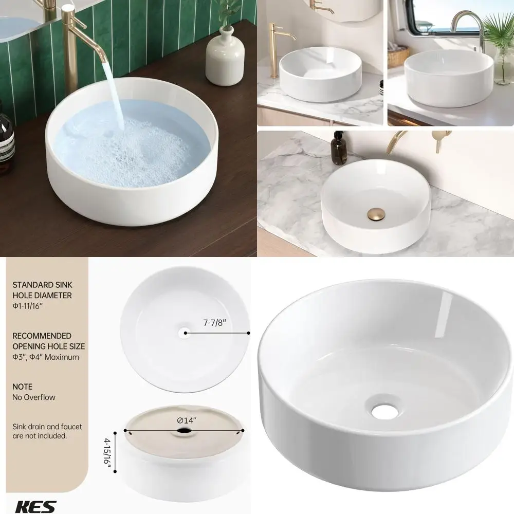

16 Inch White Circular Above Counter Sink, Small Bowl Design for Bathroom Vanity