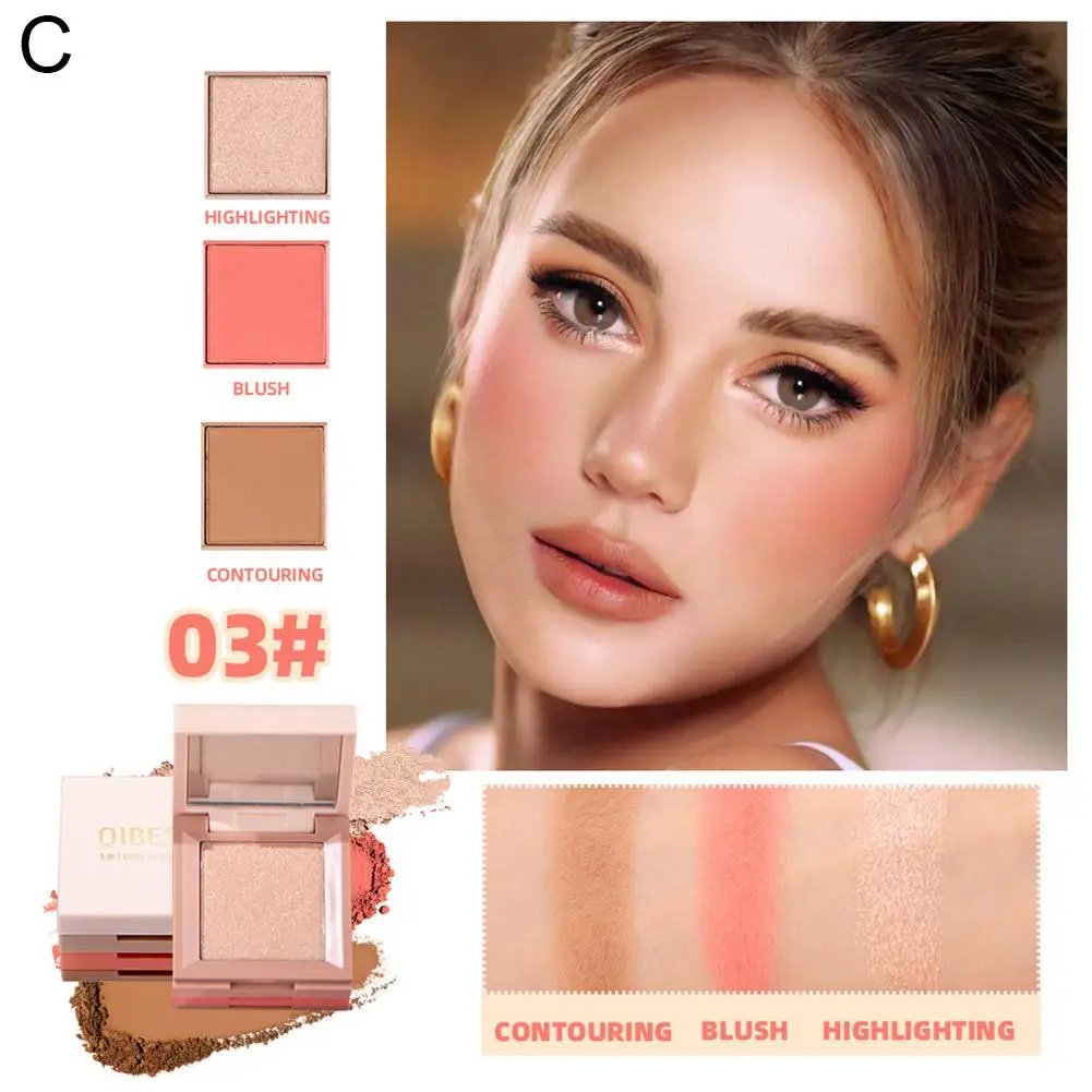 3-In-1 Gezichts Make-Up Doos Hoogtepunt Blush Contouren Matte Oogschaduw Niet-Vliegende 3d Parelmoer Gepolariseerde Palett Natuurlijke Powd T7d5