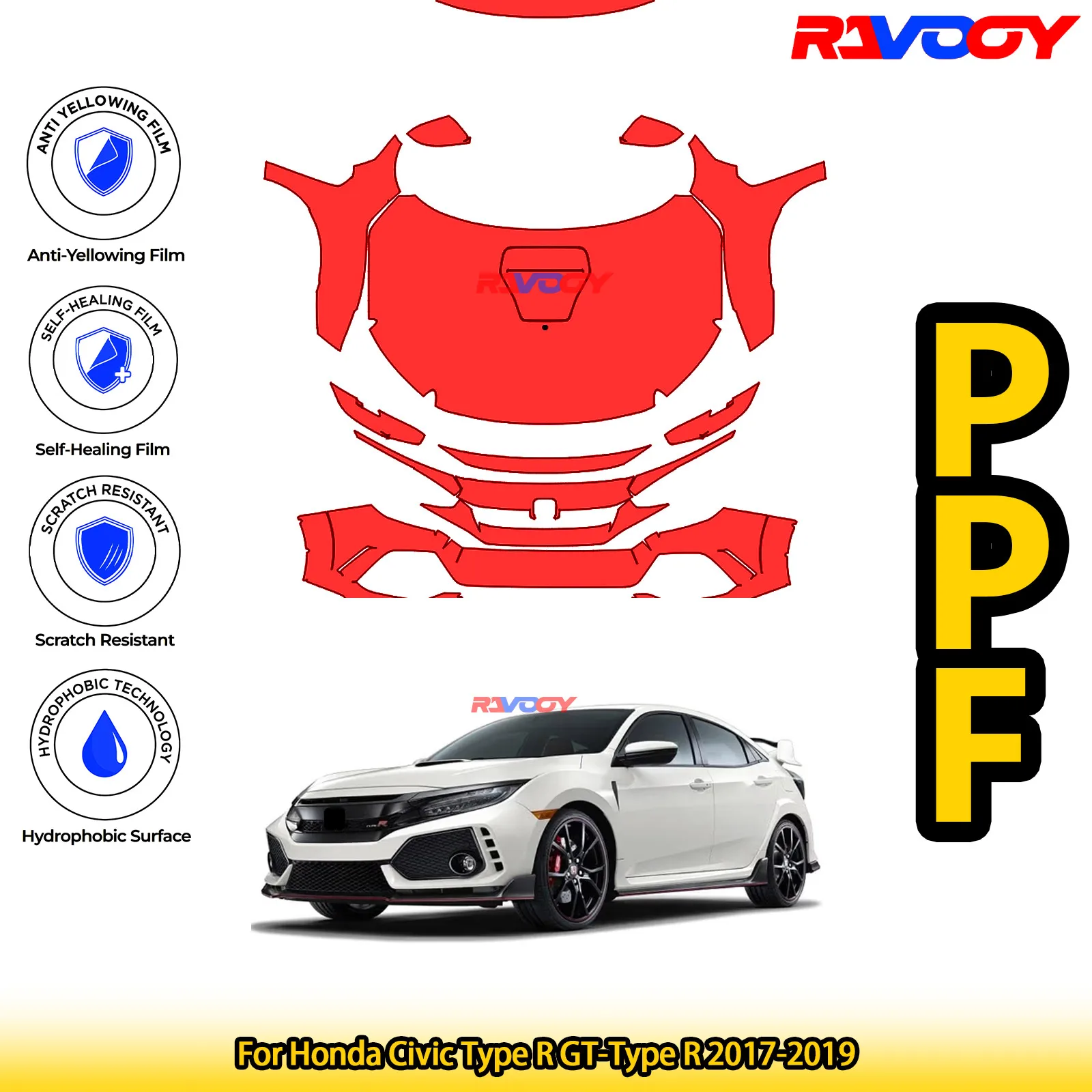 

For Honda Civic Type R GT-Type R 2017-2019 Glossy Matte Black Precut front PPF Kit Paint Protection Film
