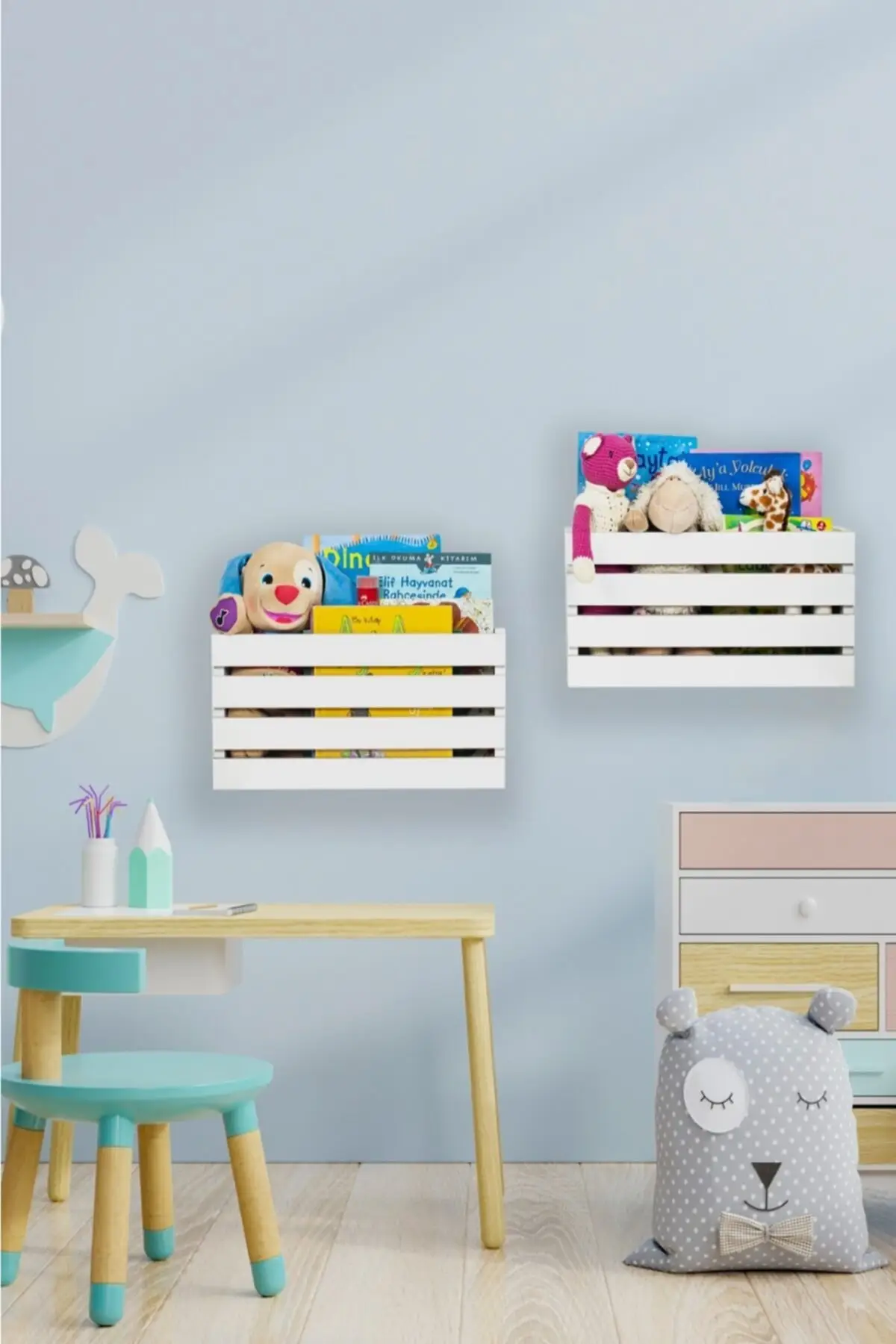 Child White Toy Cabinet bookcase Storage Box 2 Set Bookcase Wall Mount Book Rack