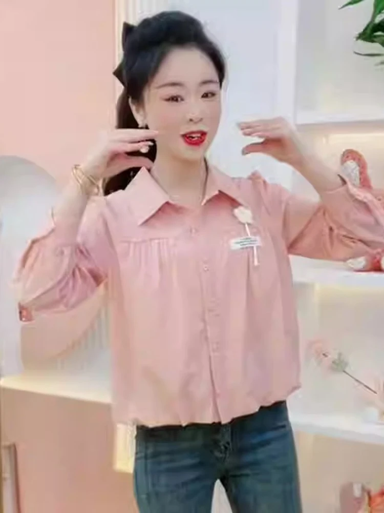 

Корейская женская модная рубашка с длинным рукавом, защита от солнца, лето 2024, новая коллекция, универсальная повседневная рубашка, омолаживающая образ.