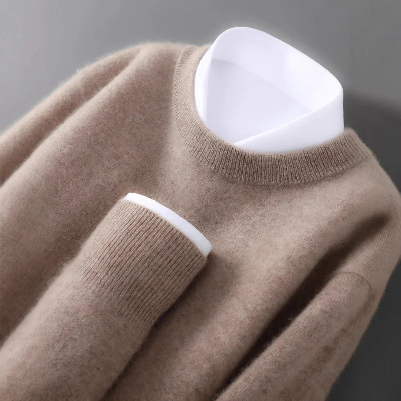 خريف شتاء جديد% رداء علوي من الصوف الرجال الجولة الرقبة البلوز سترة غير رسمية محبوك قاعدة طبقة حجم كبير فضفاض الكشمير Sw