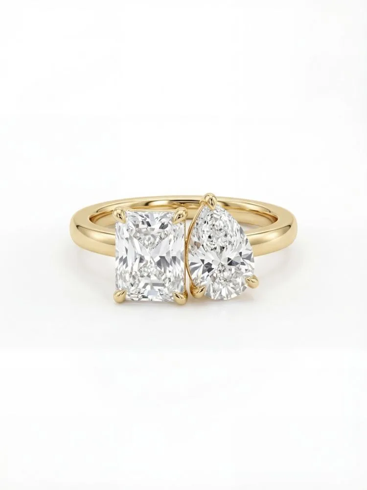 925 Sterling Silber Einfacher Goldener Wassertropfen Quadratischer Zirkon-Ring für Damen Hochzeit Verlobung Luxuriöser Hochwertiger Edler Schmuck – Detail 4