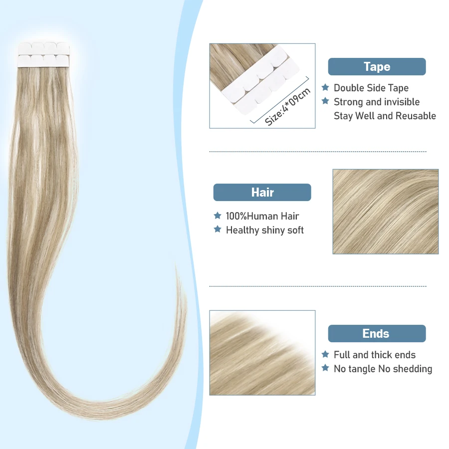 K.s วิกผมมินิแบบผมต่อมนุษย์เทปกาวเส้นผมมนุษย์มองไม่เห็น100% วิกผมตรงธรรมชาติ2ชิ้น