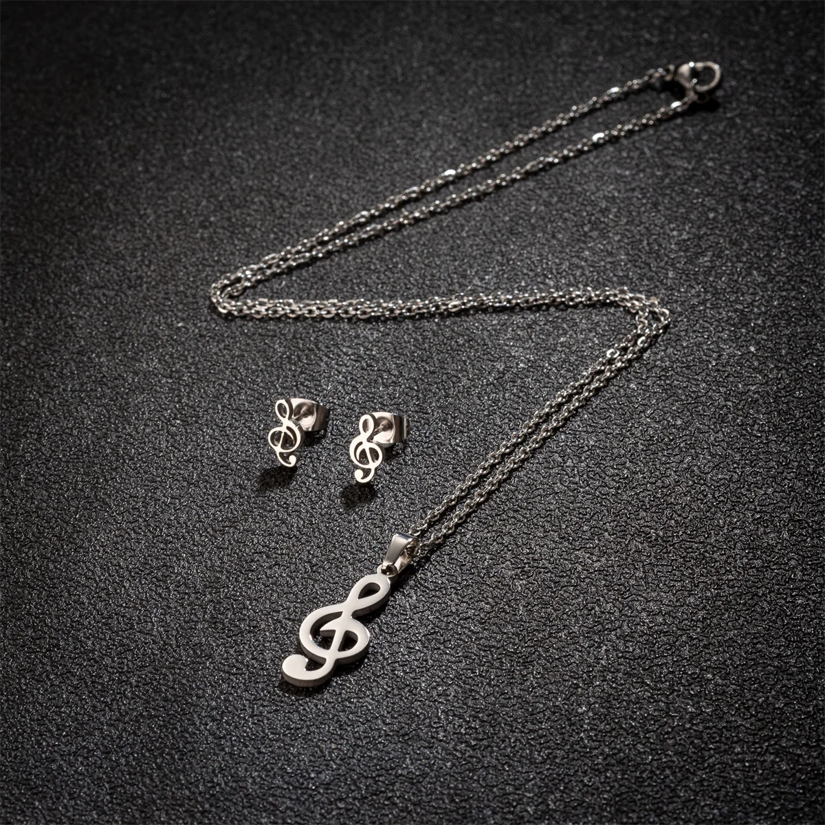 Hip Hop Stainless Stee Musical Note Jewelry Set For Girls Tragus Piercing Earring Necklace Pendant Clavicle Chain Choker