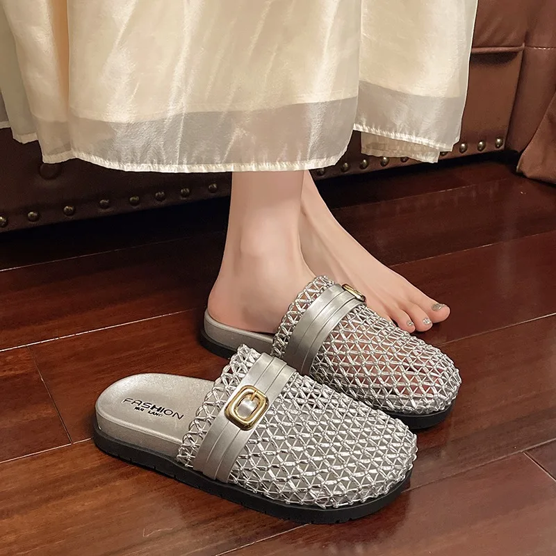 

Женские сетчатые туфли на платформе с высоким каблуком, плетеные сандалии-мюли, повседневная обувь, летние пляжные лоферы-слайды 2026 года, модные туфли для платья