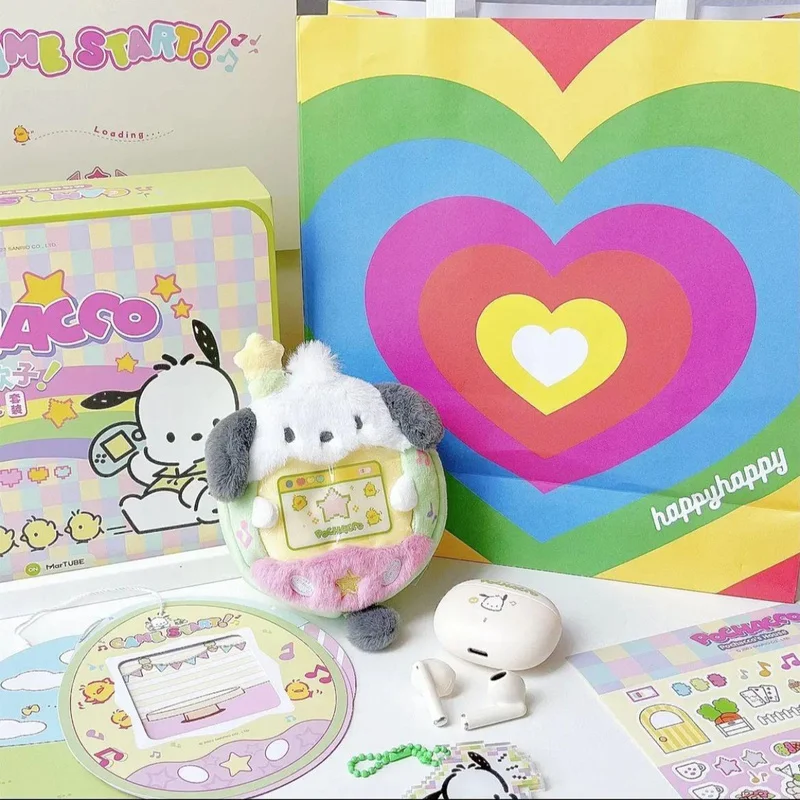 Kawaii Sanrio 5.3 zestaw słuchawkowy Bluetooth Anime Cartoon Pochacco pół-w typ ucha słuchawki z pluszowymi torbami urocze prezenty urodzinowe dla dziewczynek