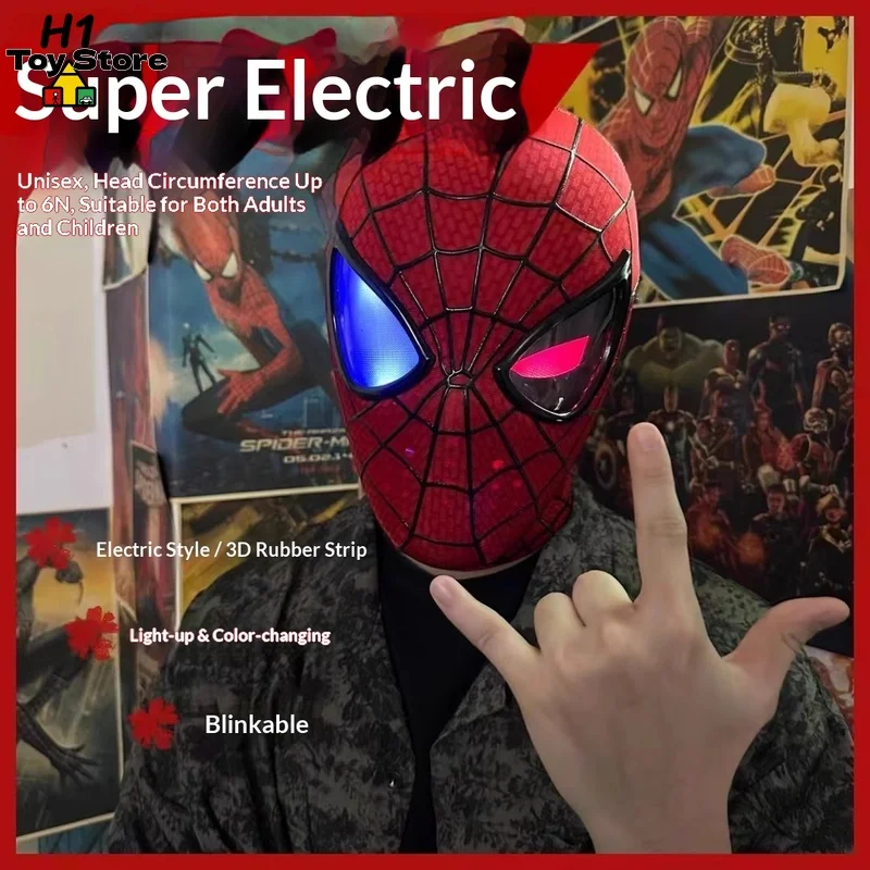 Spider-Man Auto Touch Light Up Mask, Motorized Moving Eyes Ring Remote Control 1:1 Wearable Cosplay Collectible Prop Gift
