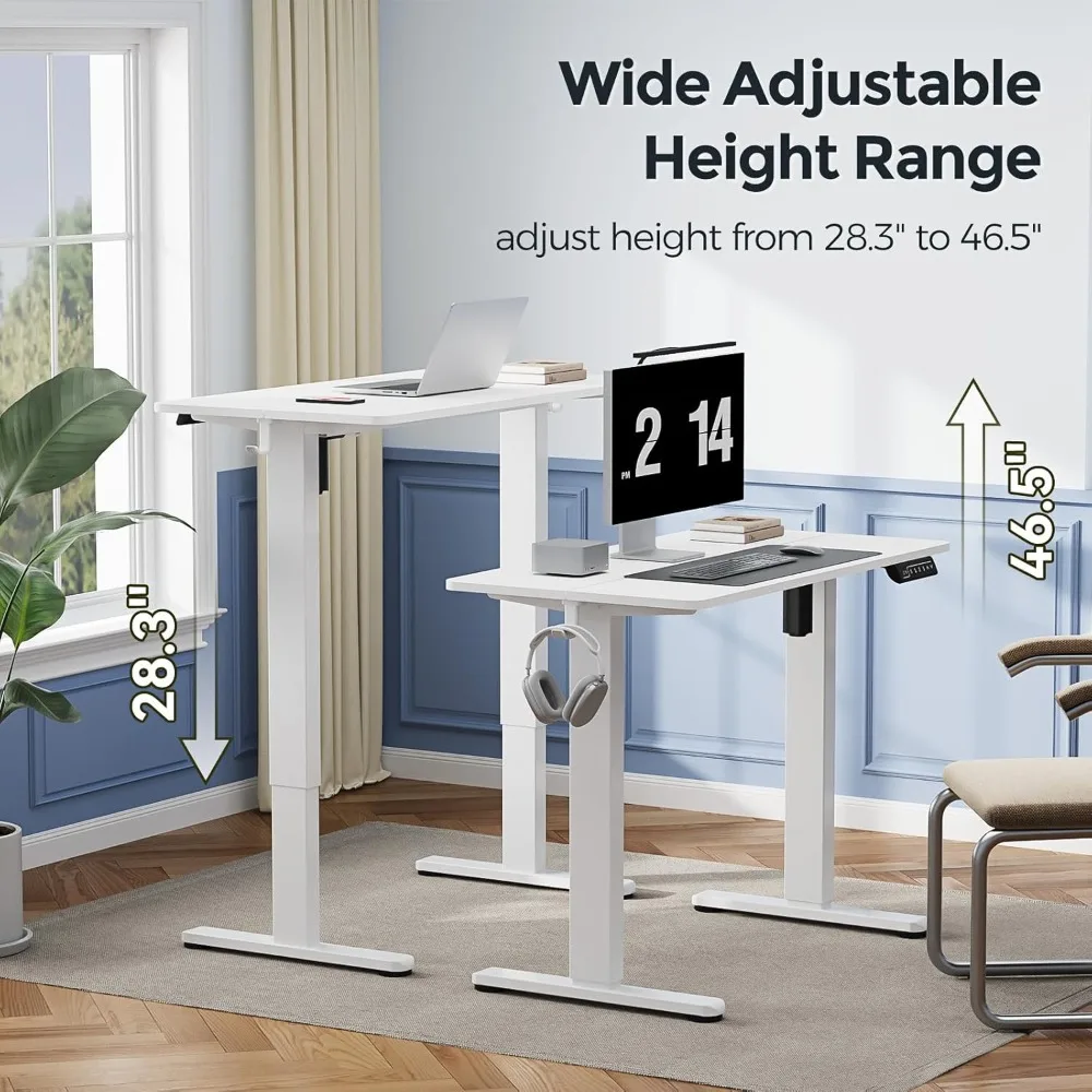 طاولة قائمة صغيرة، مكتب قائم أبيض كهربائي مقاس 35 × 20 بوصة، محطة عمل مدمجة قابلة للتعديل مع لوحة لصق،