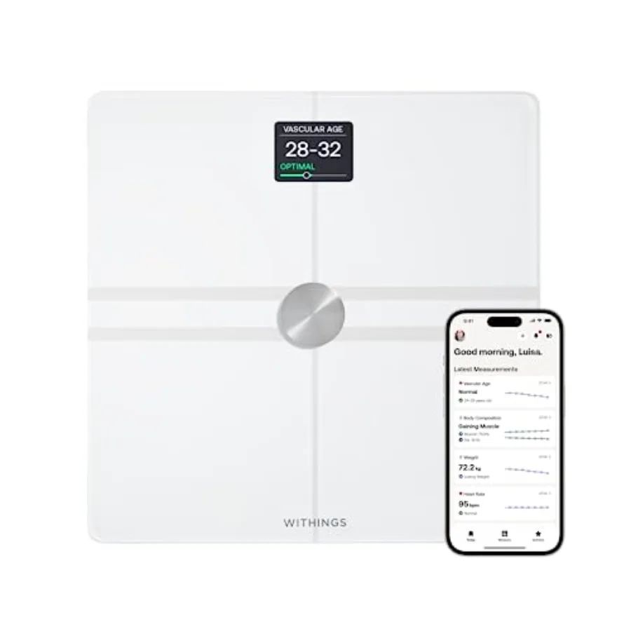

Smart Body Scales with Bluetooth for Full Body Analysis in Silver Measures Fat Content Muscle Mass Bone Density Visceral Fat