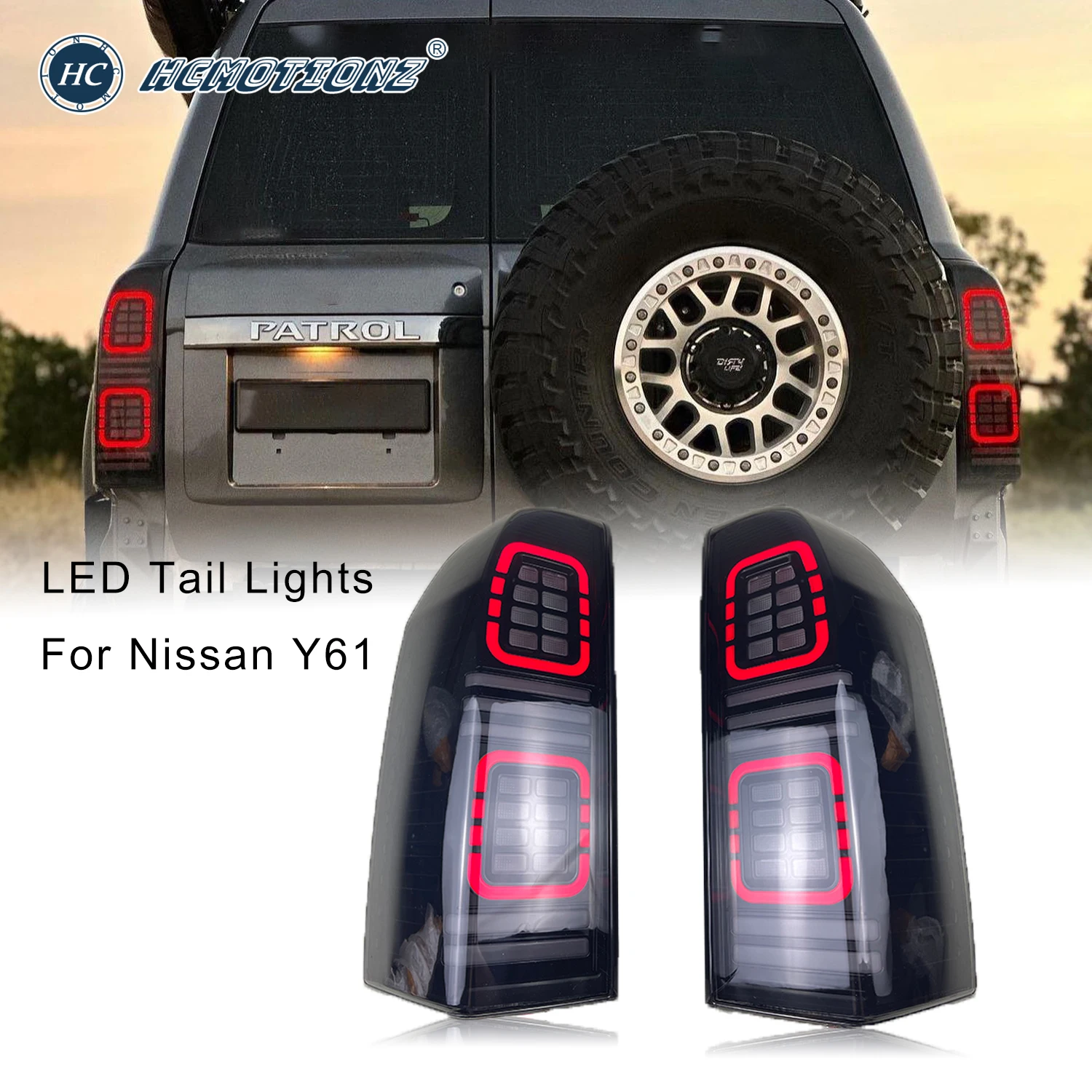 

HCMOTIONZ Tail Lights for Nissan Y61 2005-2022 Start UP Animation DRL Patrol 5th Gen Car LED Rear Lamps Assembly Smoke