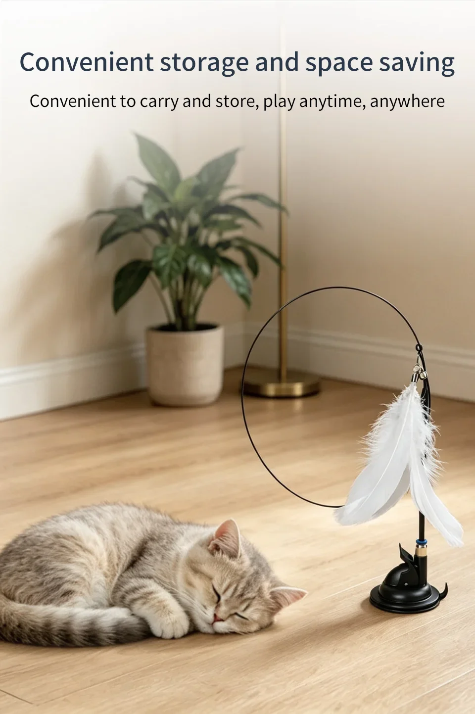 Katzenspielzeug mit Saugnapf, Katzenangel mit Glocke, Verlängerungsstab, Interaktives Federspielzeug für Katzen, Langlebiger Austauschbarer Federkopf – Detail 8