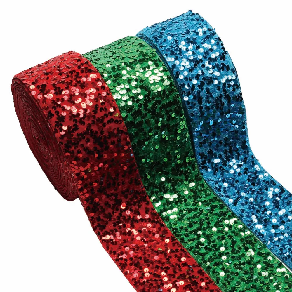 3 inch 75mm Red Green Blue Sequin Ribbon for Hairbows Handmade Craft Materials 20yards/lot