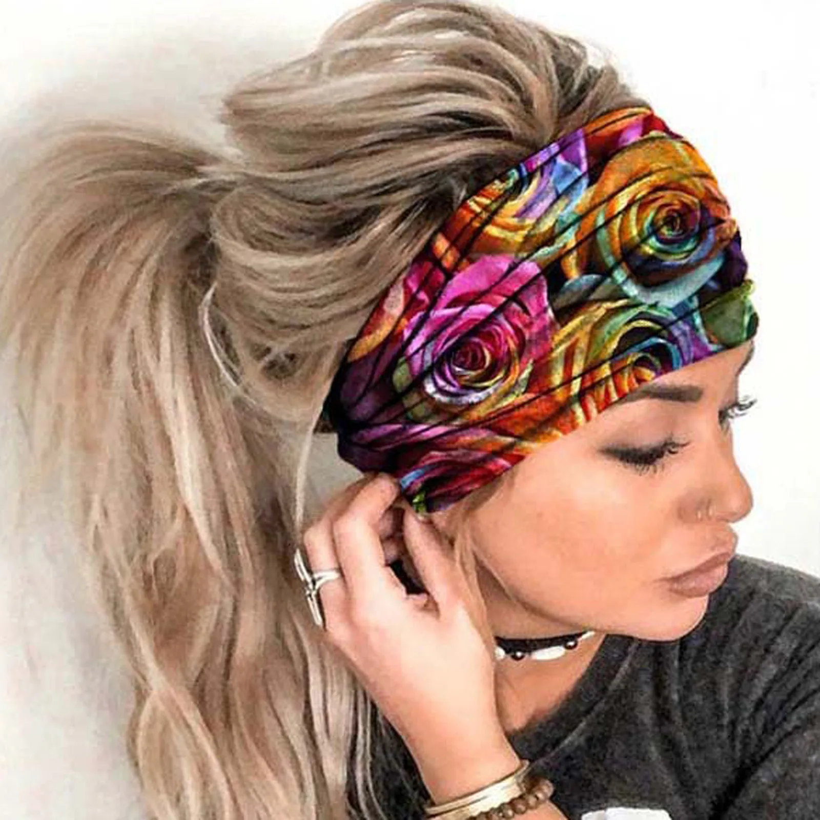 Hoofdbanden Womens Rozenprint Outdoor Sport Tulband Wash Face Make-Up Haarbanden Hoofdtooi Persoonlijkheid Trendy Haar Cool Accessoires