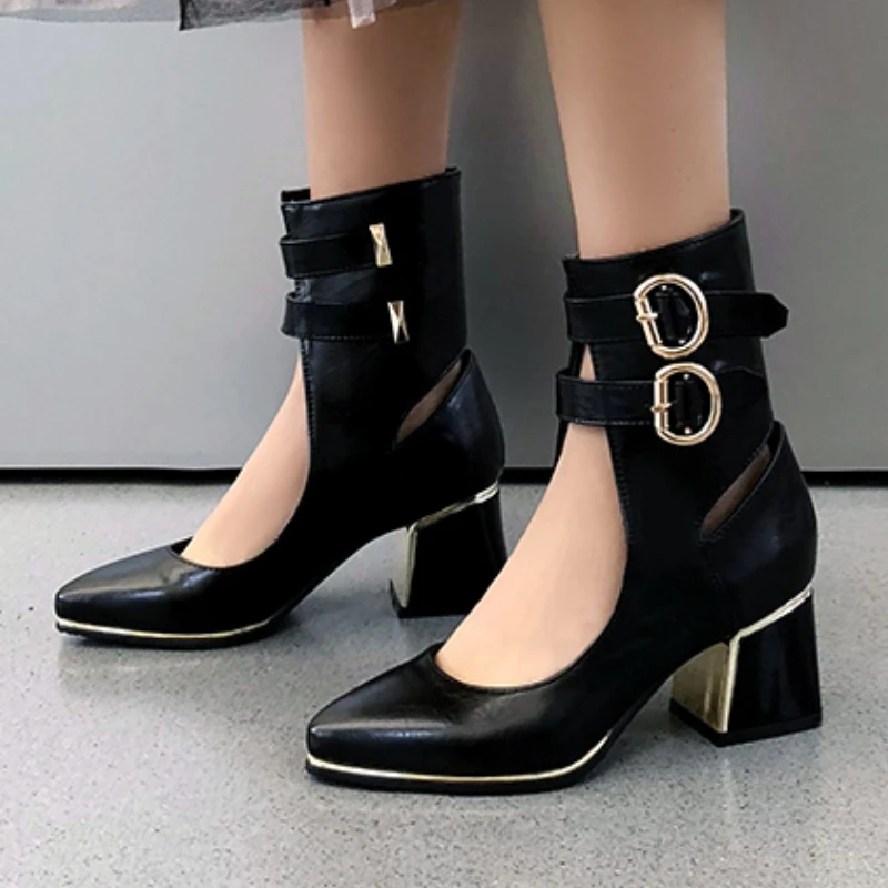

Роскошные женские ботильоны, белые, черные, красные, гладиаторы, короткие ботинки с пряжкой, на низком каблуке, летняя обувь для танцевальной вечеринки, женские большие размеры 45