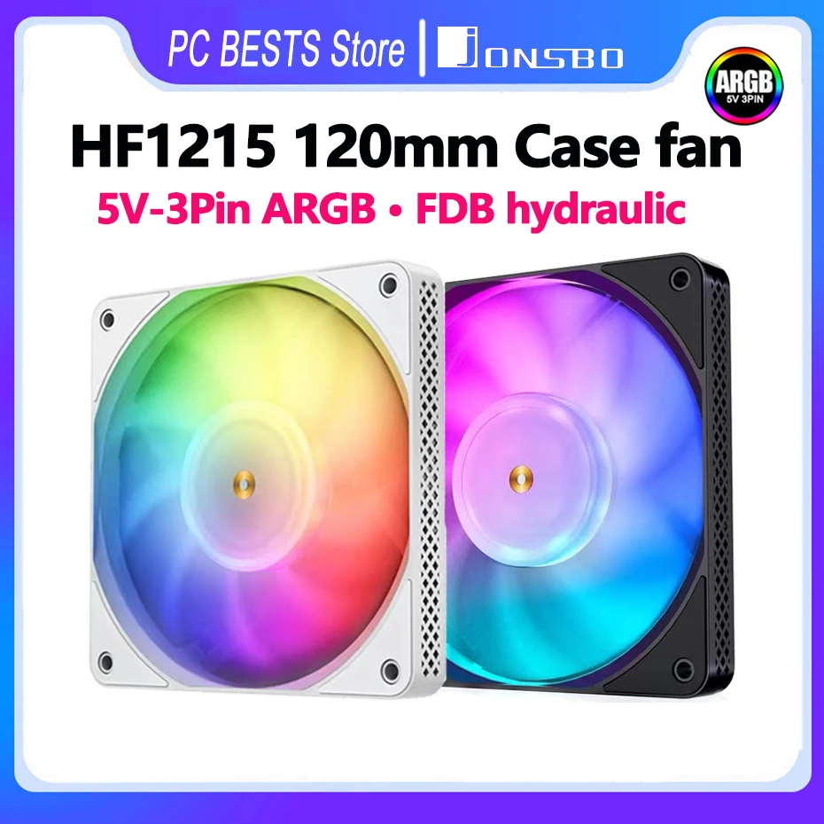 

Jonsbo HF1215 120mm ARGB Case Fan Black White FDB Bearing 5V 3pin ARGB PWM Temperature Control low Noise Quiet Cooling Fan