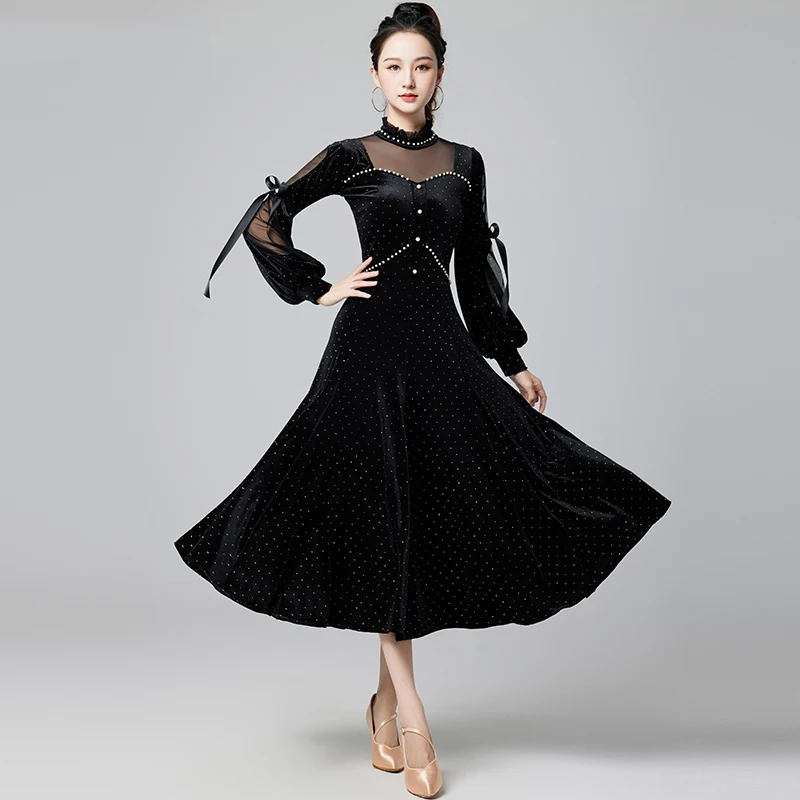 

Modern Dance Dress 2023 New National Standard Waltz Social Dance Big Swing Skirt Velvet Ballroom Dance Competition Dress DQL8709