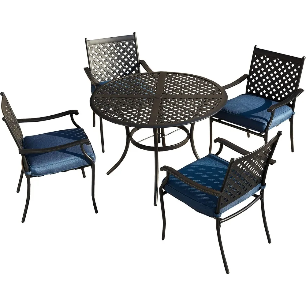 

Outdoor Patio Metal Dining Set with Outdoor Iron Arm Dining Chairs with Seat Cushions and 1 Outdoor Dining Table