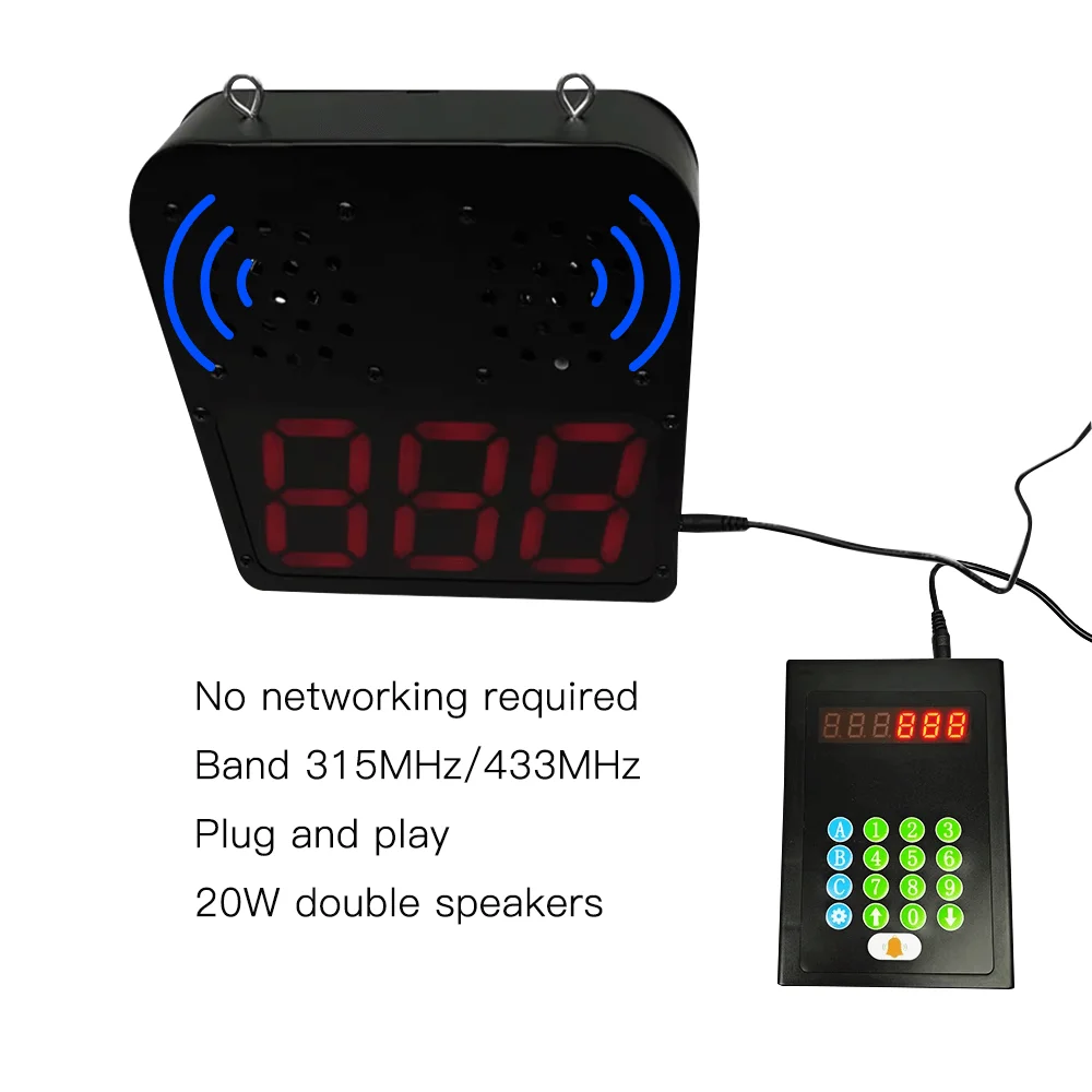 Plug and play queue alleles Small size large speaker volume high wireless call display for restaurants coffee shops hospitals