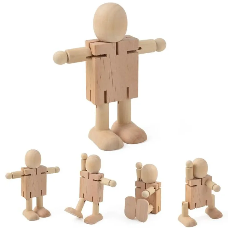 Blank Adjustable Wooden Robot Unfinished Joints Doll Figures DIY Craf Home Office Desk Decoration Creative Best Gifts 