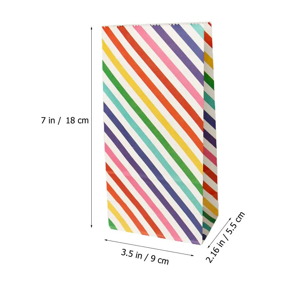 

30Pcs Colorful Candy Reusable Party Favor Birthday Treat Paper Bags Rainbow Striped Goodie Bags Packaging Supplies