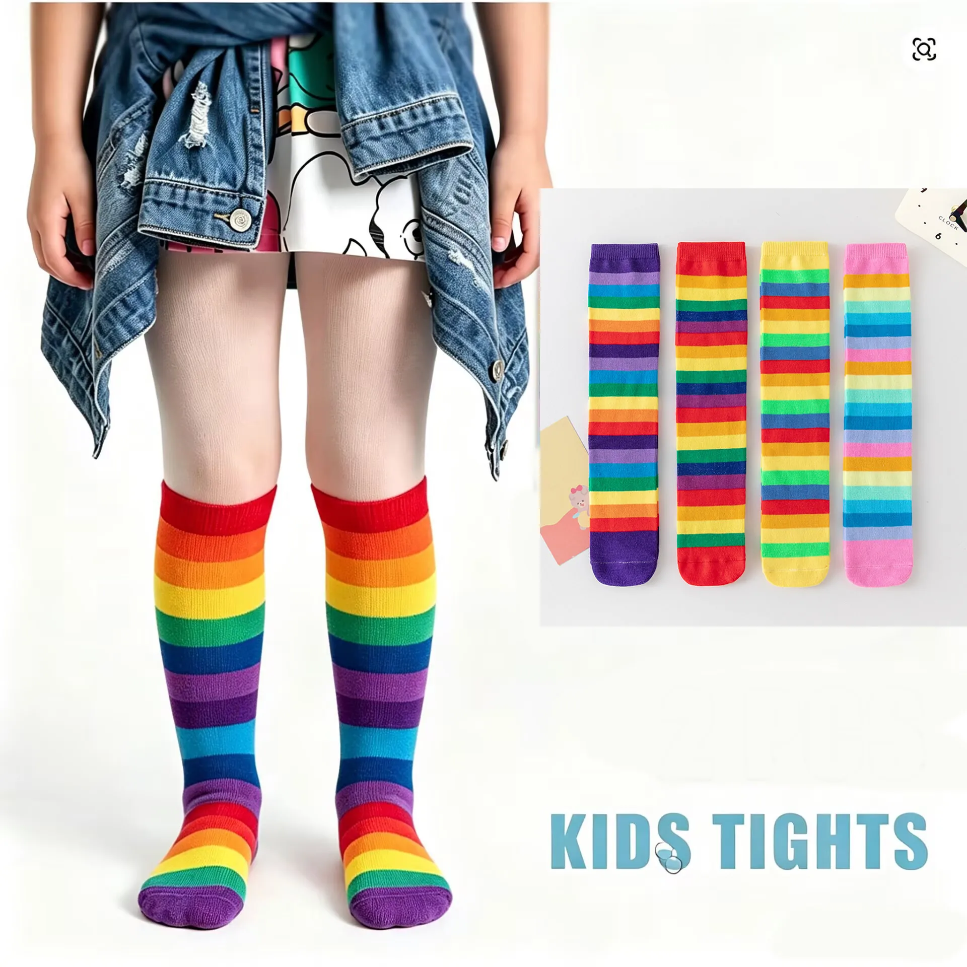 Funny Rainbow Colors Women's Stockings Breathable Elastic Cosplay Socks Party Performance Soft Rainbow Striped Socks For Girls