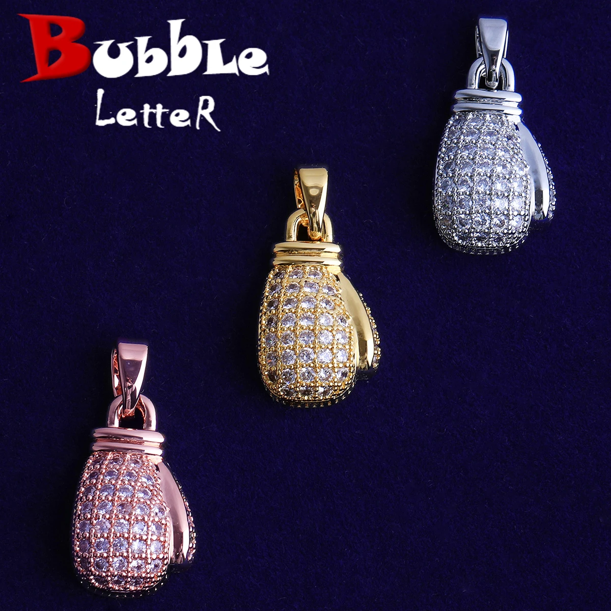 

Боксерские перчатки с пузырьковой надписью Iced Out для мужчин, ожерелье, кулон, настоящее позолоченное циркониевое ювелирное изделие в стиле хип-хоп