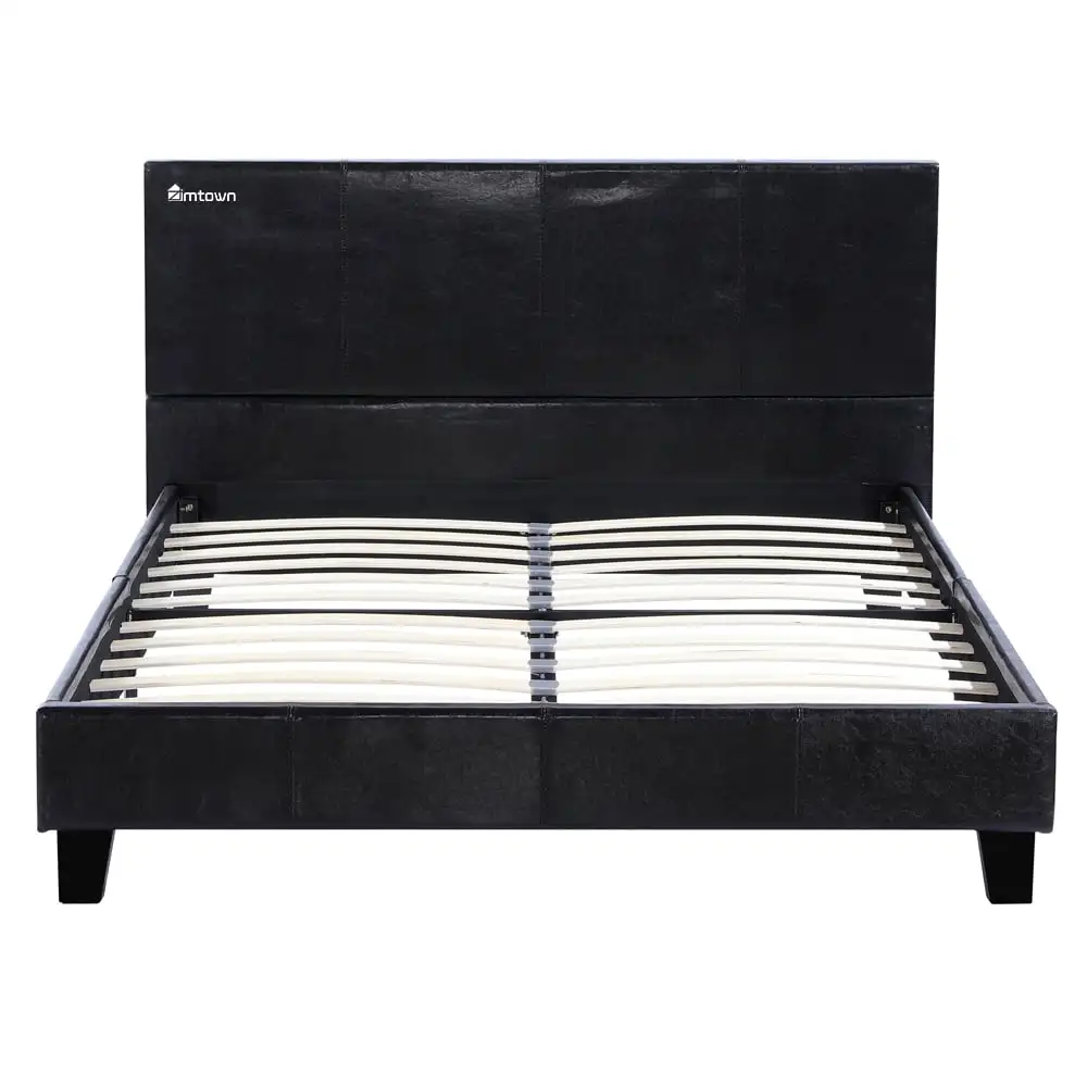 

Faux Leather Upholstered Twin Size Modern Platform Bed Frame Mattress Support with Wood Slats Metal Frame Headboard Footboard