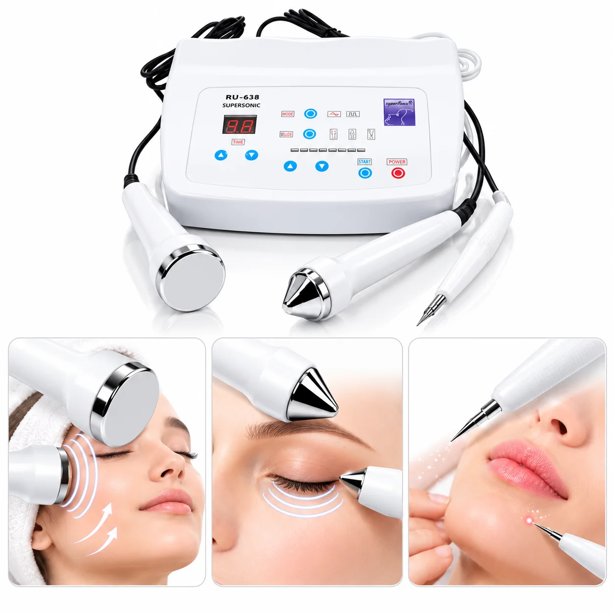 3-in-1 Multifunctional Ultrasound Beauty Machine Ultrasonic Facial Massager Eye Care Pore Cleansing Skin Care SPA Device