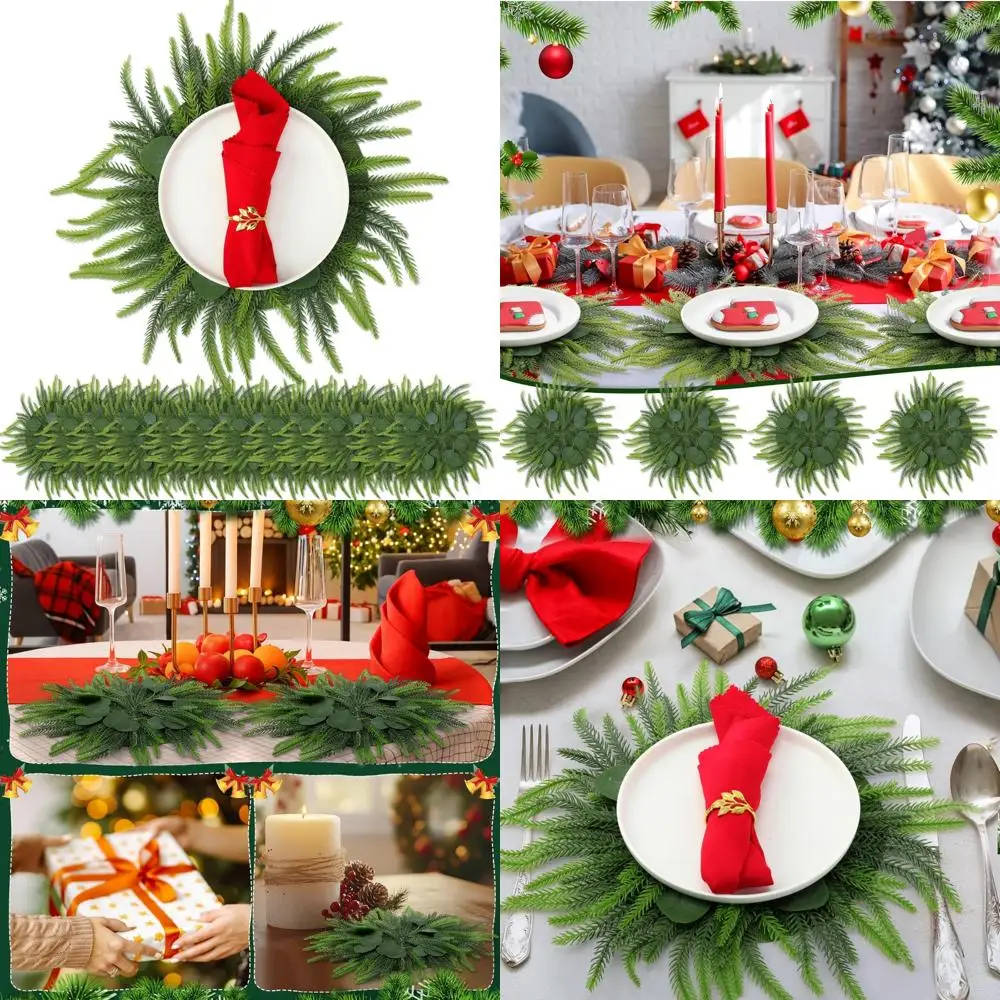 

Artificial Christmas Placemats Set of 12 - Pine and Eucalyptus Style Round Table Mats for Festive Dining