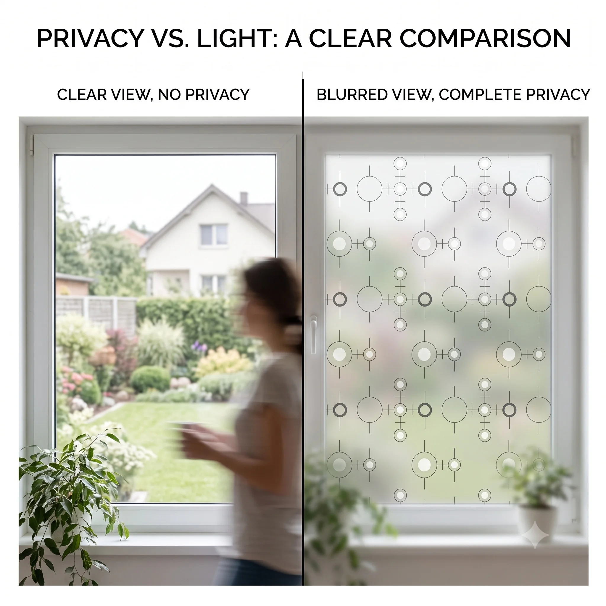 Modern Self-Adhesive Window Film Geometric Circle Line Pattern Privacy Glass Sticker Anti-UV Waterproof Removable Decor for Bath