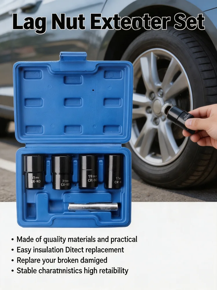 Lug Nut Extractor Set 5pcs Chrome Steel 1/2-inch Drive Stripped Lug Nut Remover Car Accessories Car Parts Automotive Parts