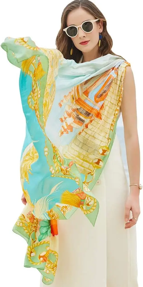 

Очень большая шелковая пашмина с цветочным узором для вечернего образа, мягкий шарф оверсайз