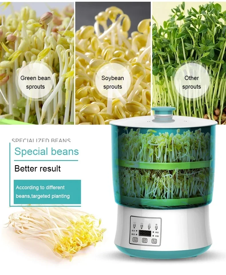 Electric Intelligence Bean Sprouts Maker Yogurt Machine Natto Rice Wine Green Seed Vegetable Seedling Growth Bucket 2/3 Layers