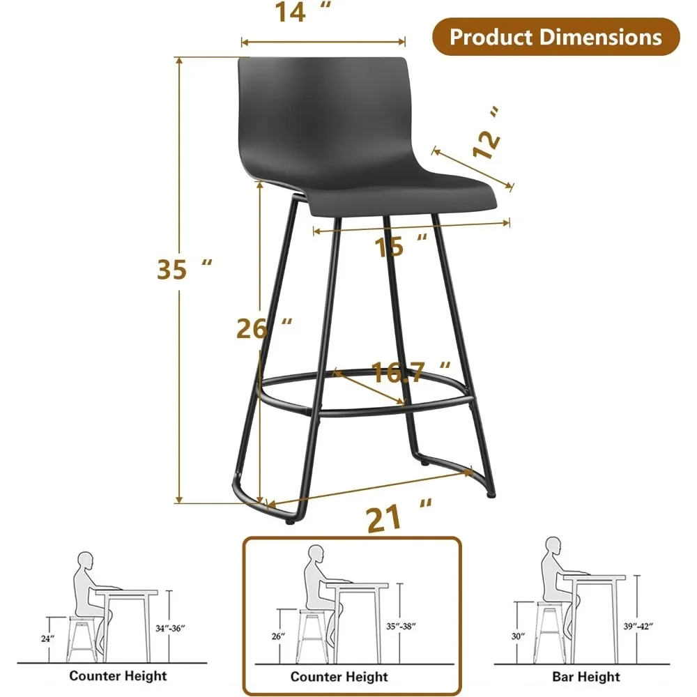 Bar Stools Set of 4 Bar Stools Counter Height  Modern Swivel Bar Chairs with Back Plastic 26