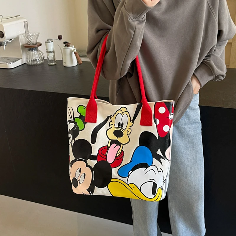 Disney Kawaii Mickey Mouse stampa Donald Duck borsa a tracolla in tela di grande capacità borsa per studenti per il tempo libero All-Match