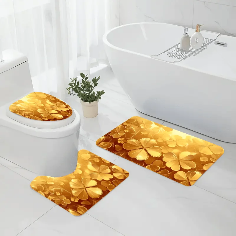 Luxury Tropical Flower Pattern Bathroom Mat Set Toilet Mat Floor Rug and Slippers Waterproof Home Decor Accessories