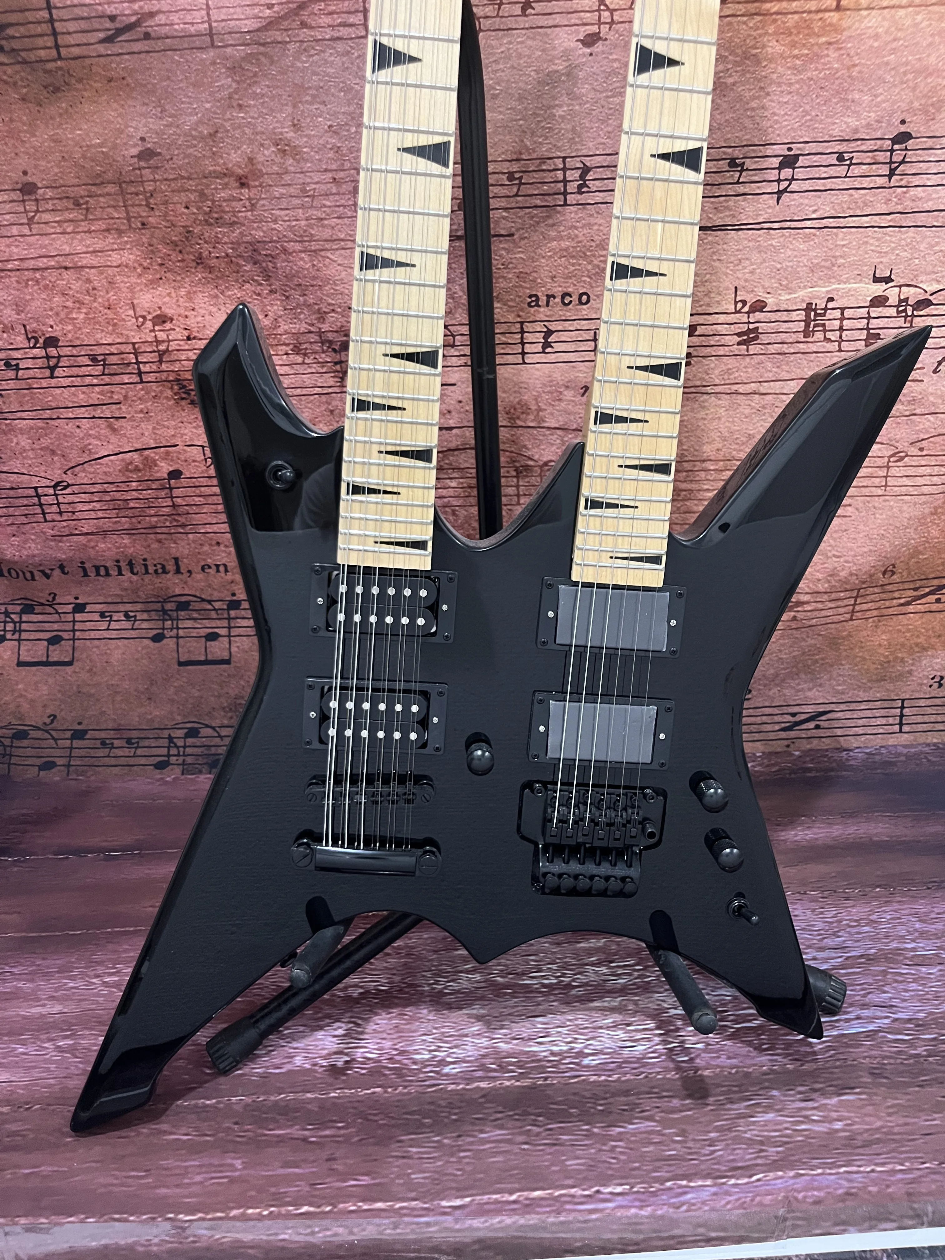 

Заводская электрогитара с двойной грифом, черная система тремоло 12 + 6, в наличии, горячая распродажа