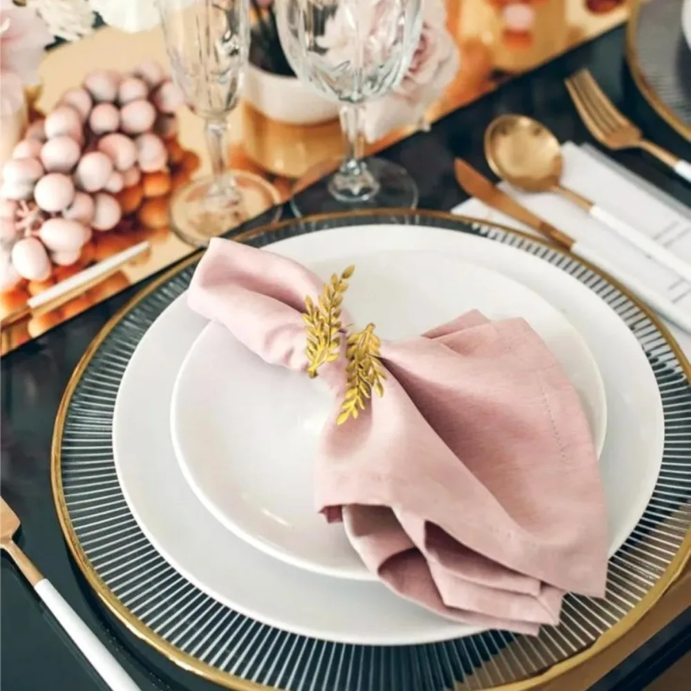 1/6/12pcs Modern Minimalist Napkin Ring Buckles Gold Leaf Metal Napkin Holder Christmas Thanksgiving Dinnig Table Decoration