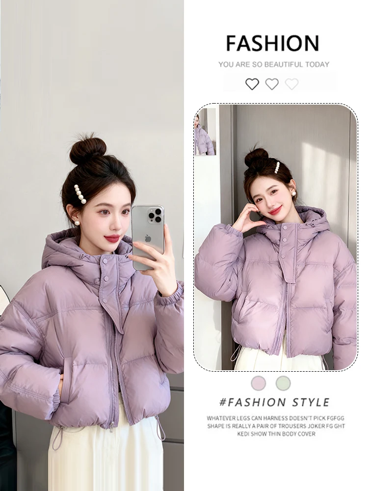

Purple Thiened ort Hooded Cotton Jaet Women's Winter Faionable Versatile Warm Cotton Clothes Korean Sle Loose Fit