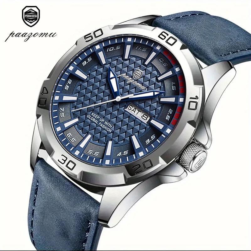 

Мужские повседневные спортивные кварцевые часы PAAZOMU с календарем, деловые кожаные водонепроницаемые мужские часы Relogio Masculino