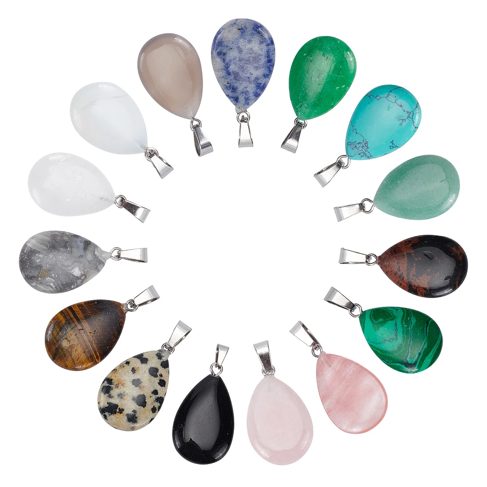 1 Box 30Pcs 15 Colors Teardrop Charms Mixed Stone Charms Colorful Beads Tiger Eye Jasper Turquoise for Jewelry Making