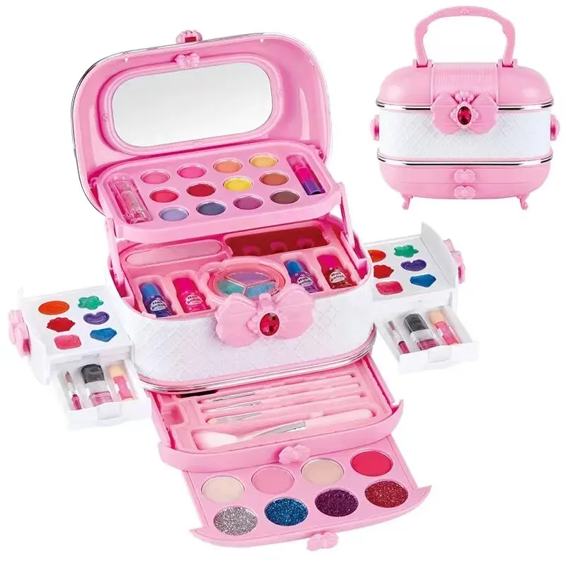 Kinder-Make-up-Set für Mädchen, Prinzessin, echt waschbar, Rollenspiel, Kosmetikset, Spielzeug mit Spiegel, ungiftig, sichere Geburtstagsgeschenke